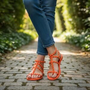 Steve Madden Travel-J Orange Studded Jelly Sandals Women’s Size 8 NIB